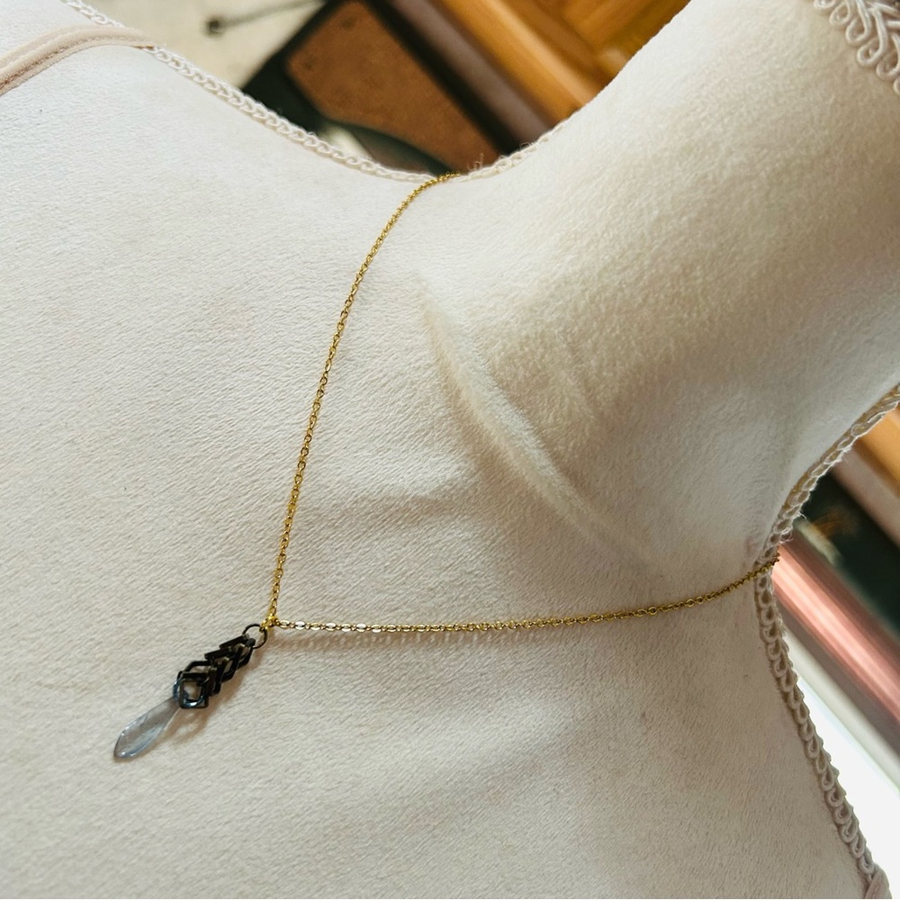 Vintage clear raindrop glass stone crystal chandelier pendant on chain necklace
